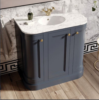 Louise 900mm Curved Vanity Unit in Midnight Grey with Marble Top and Ceramic Basin