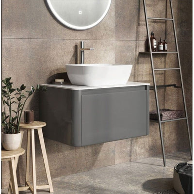 Lucy 550mm Wall Hung Vanity Unit in titanium Grey Gloss with White Marble Worktop