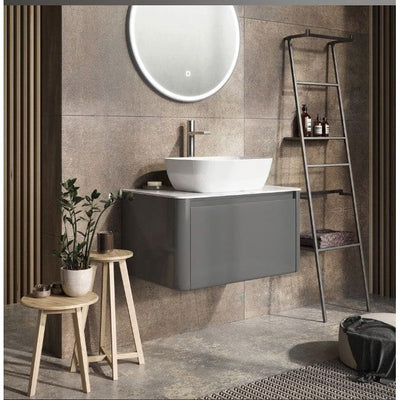 Lucy 750mm Wall Hung Vanity Unit in titanium Grey Gloss with White Marble Worktop