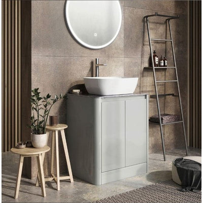 Lucy 550mm Floor Standing Vanity Unit in Light Grey Gloss with Grey Marble Worktop