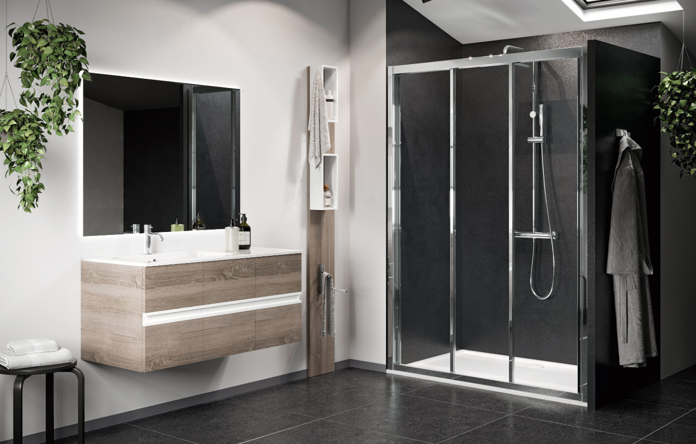 Novellini Lunes 2.0 3P Three Sliding Panel Shower Door In Chrome