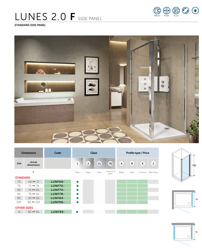 Novellini Lunes 2.0 3P Three Sliding Panel Shower Door In Chrome