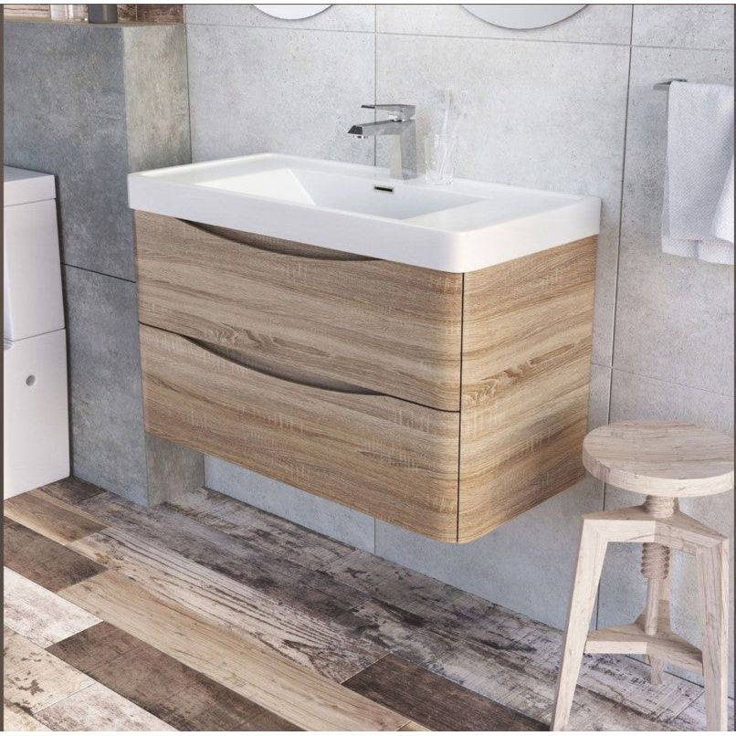 Montana 900mm Wall Hung Vanity Unit in Light Oak & Resin Basin