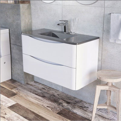 Montana 900mm Wall Hung Vanity Unit in Gloss White & Grey Glass Basin
