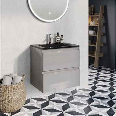 Nancy 600 Wall Mounted Vanity Unit & Grey Glass Basin in Light Grey Gloss