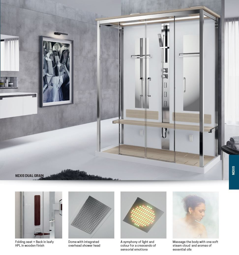 Novellini - NEXIS DUAL - Multifunction Complete Steam Cubicle, 2 Sliding Doors + 2 Fixed Panels In Line