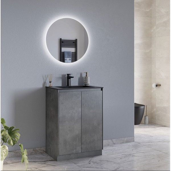 Oscar 600mm Floor Standing Vanity Unit Concrete & Black Basin