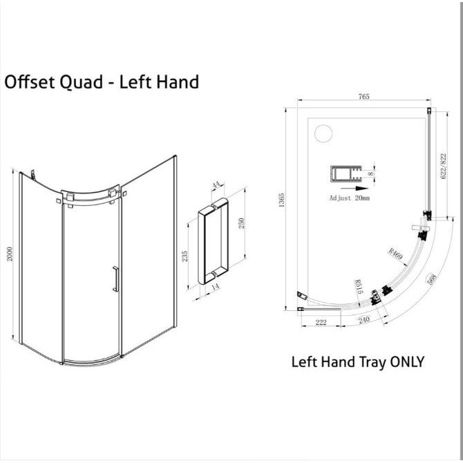 Persian Left Hand Single Sliding Door Quadrant Enclosure -1400 x 800mm