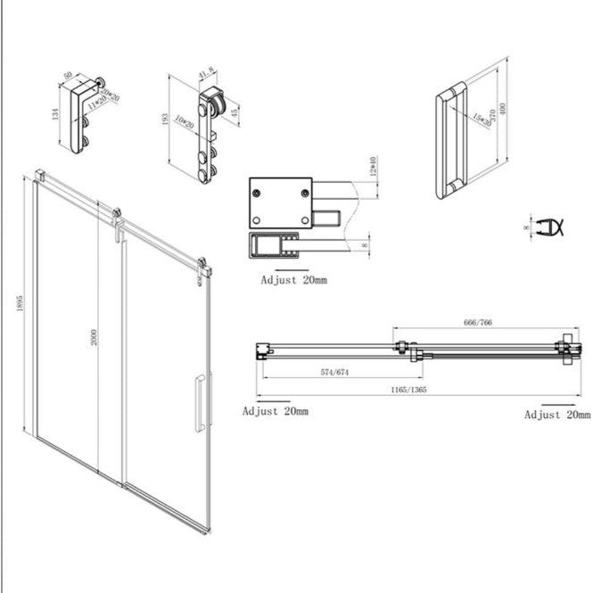 Raya 1200mm Black Sliding Shower Door