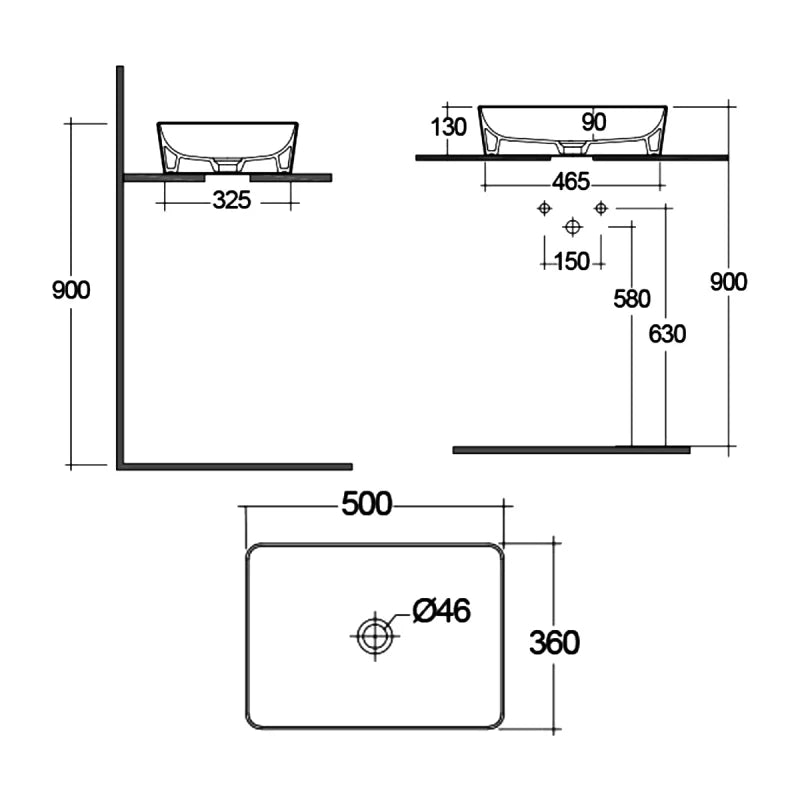 RAK Feeling Rectangular Countertop Wash Basin 500mm Wide - Matt Greige