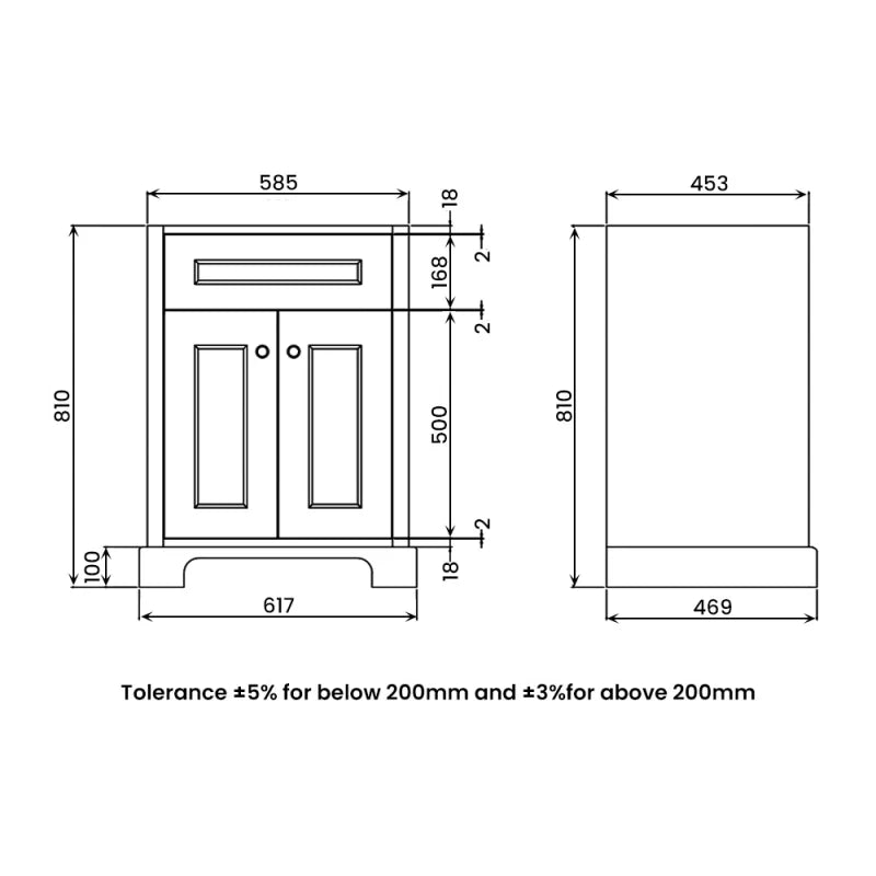RAK Washington Traditional Floor Standing 2 Door Vanity Unit 600mm Wide Inc Basin- Grey