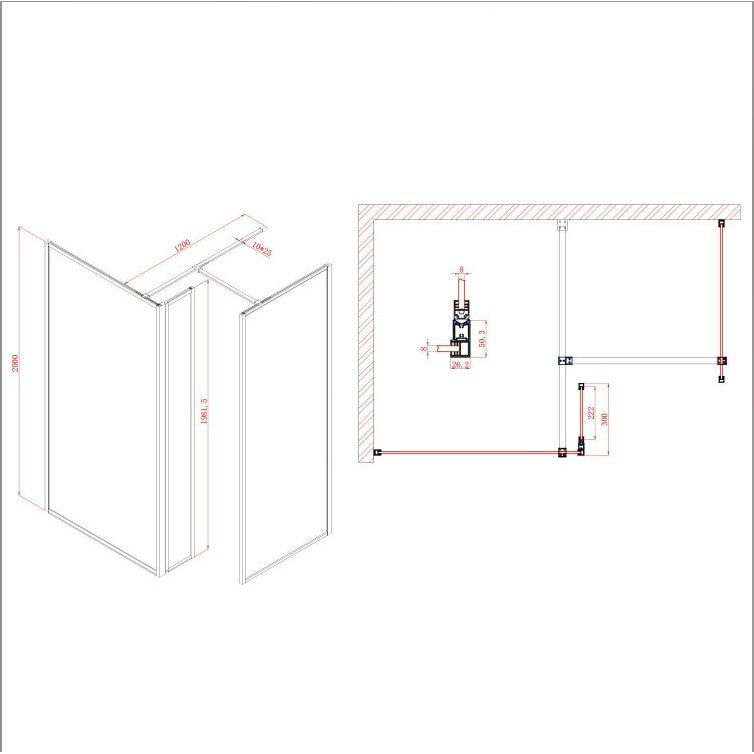 Hopper Brushed Nickel Clear Glass Single Frame Return Panel - 300mm N24