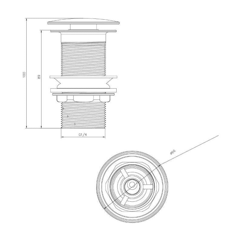 Brushed Nickel Basin Push Button Waste - Unslotted