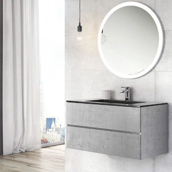 Venice Wall Mounted Vanity Unit Concrete & Black Resin Basin 900mm