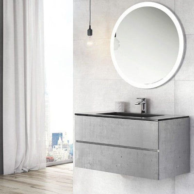 Venice Wall Mounted Vanity Unit Concrete & Black Resin Basin 900mm
