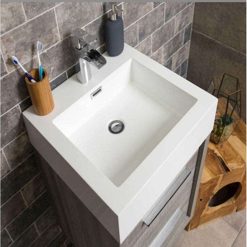 Hermoine 600mm Wall Mounted Vanity Unit & Basin - Grey Ash Effect