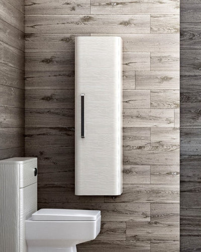Elsa Wall Mounted Tall Storage Cabinet in Textured White with Chrome Handle