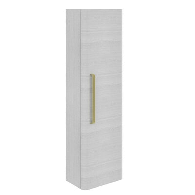 Elsa Wall Mounted Tall Storage Cabinet in Textured White with Brushed Gold Handle