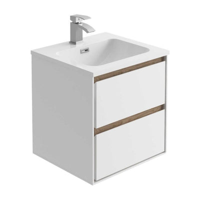 Newbury 500mm Wall Hung Vanity Unit in Matt White & Sawn Oak