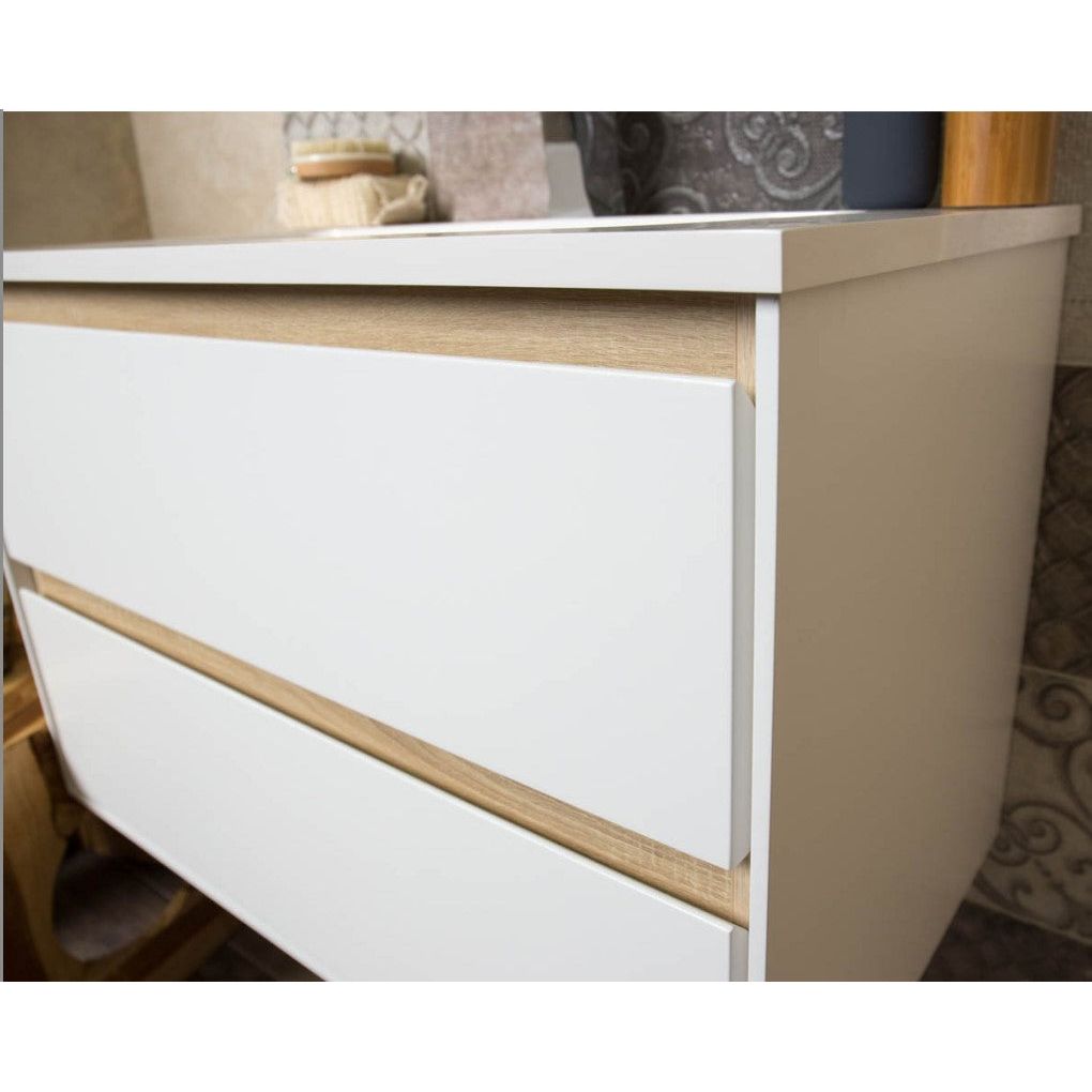 Windsor 800mm Wall Hung Vanity Unit in Matt White & Sawn Oak