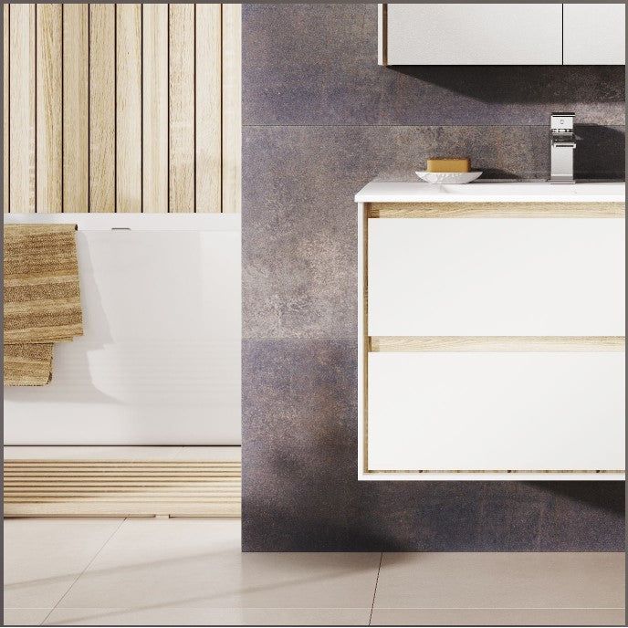 Windsor 800mm Wall Hung Vanity Unit in Matt White & Sawn Oak