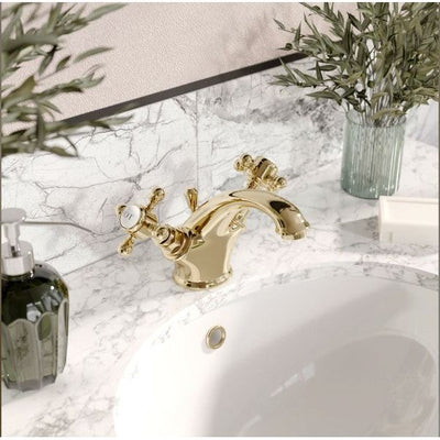 Winston Basin Mixer Tap with Pop up Waste - English Gold