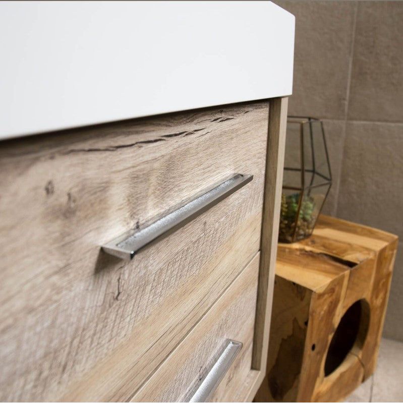Hermoine 750mm Wall Mounted Vanity Unit & Basin - Light Sawn Oak Effect