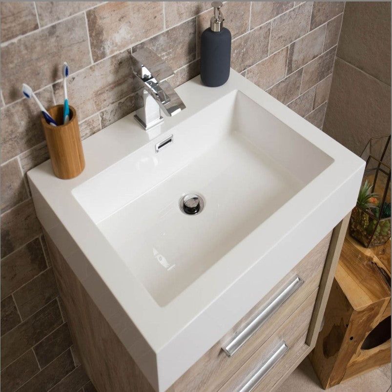 Hermoine 750mm Wall Mounted Vanity Unit & Basin - Light Sawn Oak Effect