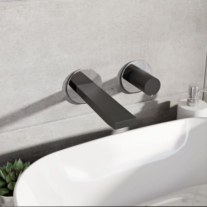 Lexi Matt Black & Chrome Wall Mounted Basin Tap