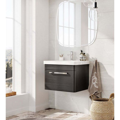 Elsa 600mm Wall Mounted Vanity Unit & Basin in Textured Black with Chrome Handles