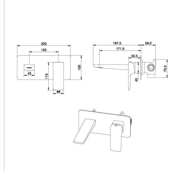 Liberty Gunmetal Wall Mounted Basin Mixer Tap