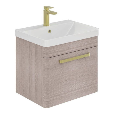 Elsa 800mm Wall Mounted Vanity Unit & Basin in Stone Grey with Brushed Gold Handles