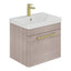 Elsa 600mm Wall Mounted Vanity Unit & Basin in Stone Grey with Brushed Gold Handles