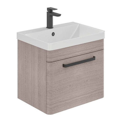 Elsa 600mm Wall Mounted Vanity Unit & Basin in Stone Grey with Matt Black Handles