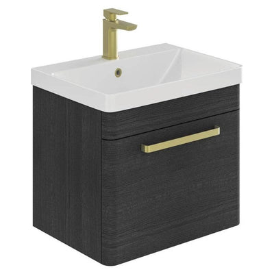 Elsa 800mm Wall Mounted Vanity Unit & Basin in Textured Black with Brushed Gold Handles