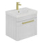 Elsa 600mm Wall Mounted Vanity Unit & Basin in Textured White with Brushed Gold Handles