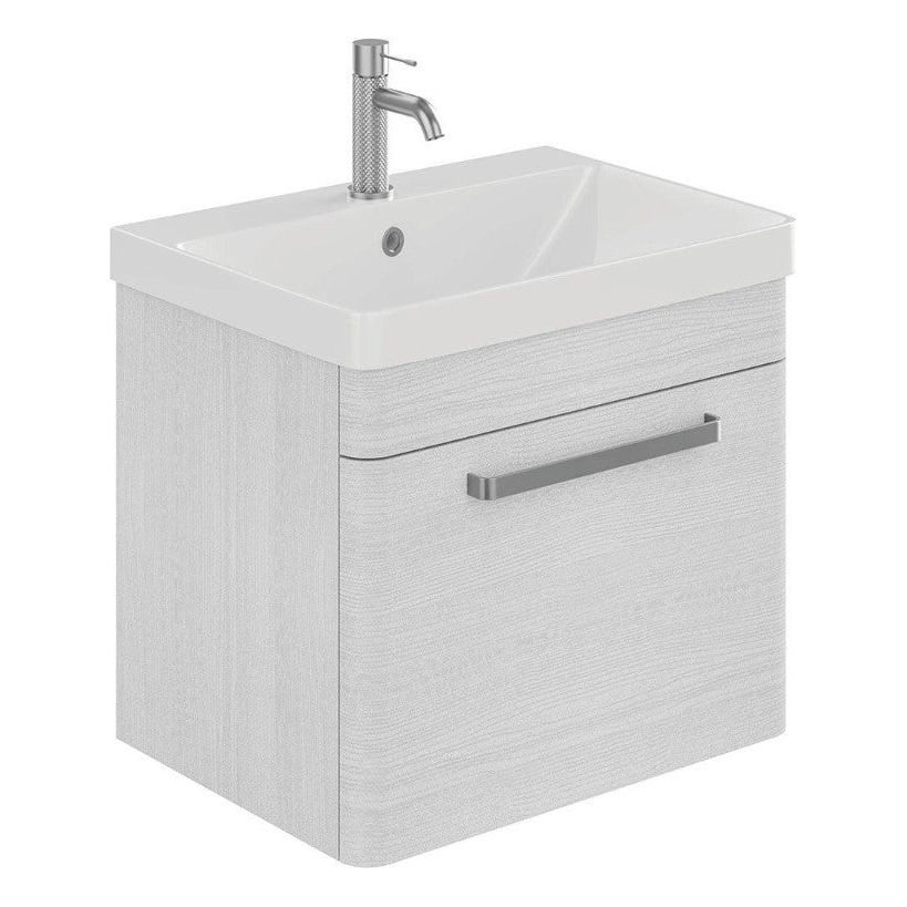 Elsa 500mm Wall Mounted Vanity Unit & Basin in Textured White with Brushed Nickel Handles