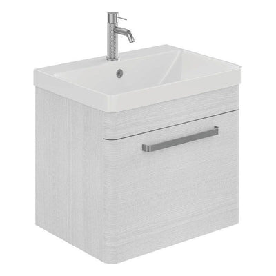 Elsa 800mm Wall Mounted Vanity Unit & Basin in Textured White with Brushed Nickel Handles