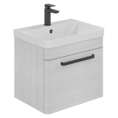Elsa 800mm Wall Mounted Vanity Unit & Basin in Textured White with Matt Black Handles