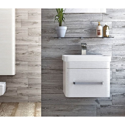 Elsa 600mm Wall Mounted Vanity Unit & Basin in Textured White with Chrome Handles