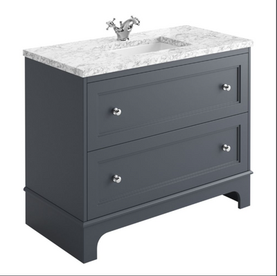 York 1000mm Vanity Unit in Midnight Grey with Marble Worktop & Ceramic Basin