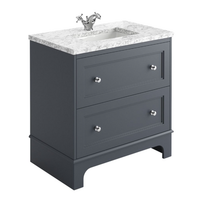 York 800mm Vanity Unit in Midnight Grey with Marble Worktop & Ceramic Basin