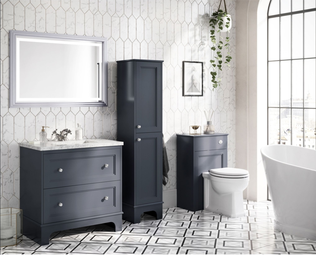York 800mm Vanity Unit in Midnight Grey with Marble Worktop & Ceramic Basin
