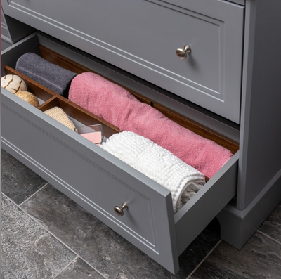 York 1000mm Vanity Unit in Light Grey with Marble Worktop & Ceramic Basin