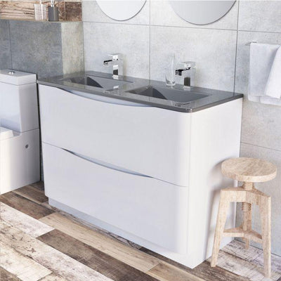 Montana 1200mm Floorstanding Vanity Unit in Gloss White & Grey Glass Basin