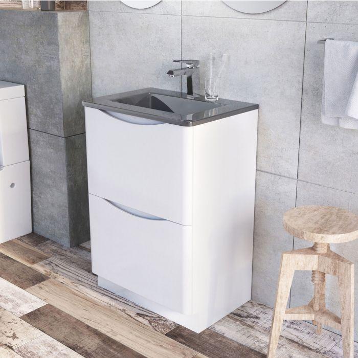 Montana 600mm Floorstanding Vanity Unit in Gloss White & Grey Glass Basin