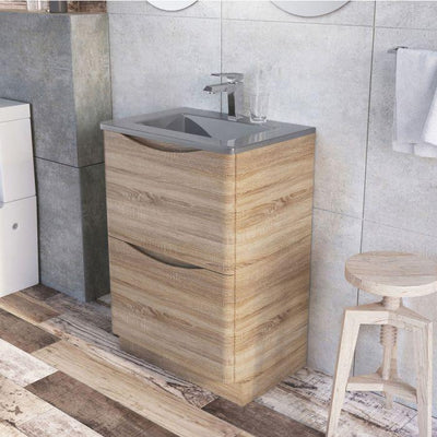 Montana 600mm Floorstanding Vanity Unit in Light Oak & Grey Glass Basin
