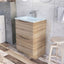 Montana 600mm Floorstanding Vanity Unit in Light Oak & White Glass Basin