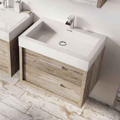 Hermoine 750mm Wall Mounted Vanity Unit & Basin - Light Sawn Oak Effect