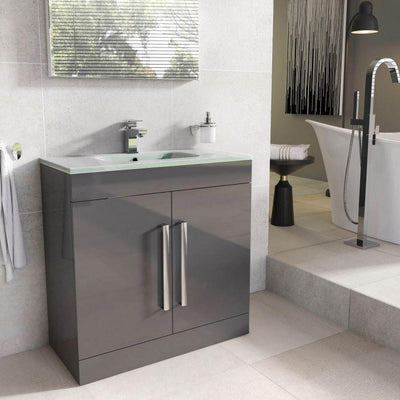 Veto 800mm Floor Standing Vanity Unit Anthracite Grey With White Glass Basin